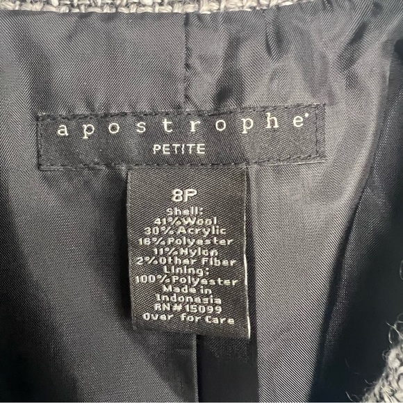 Apostrophe Womens Wool Blend Tweed Blazer Lined Petite Sz S 8P Black White Gray - Picture 9 of 11